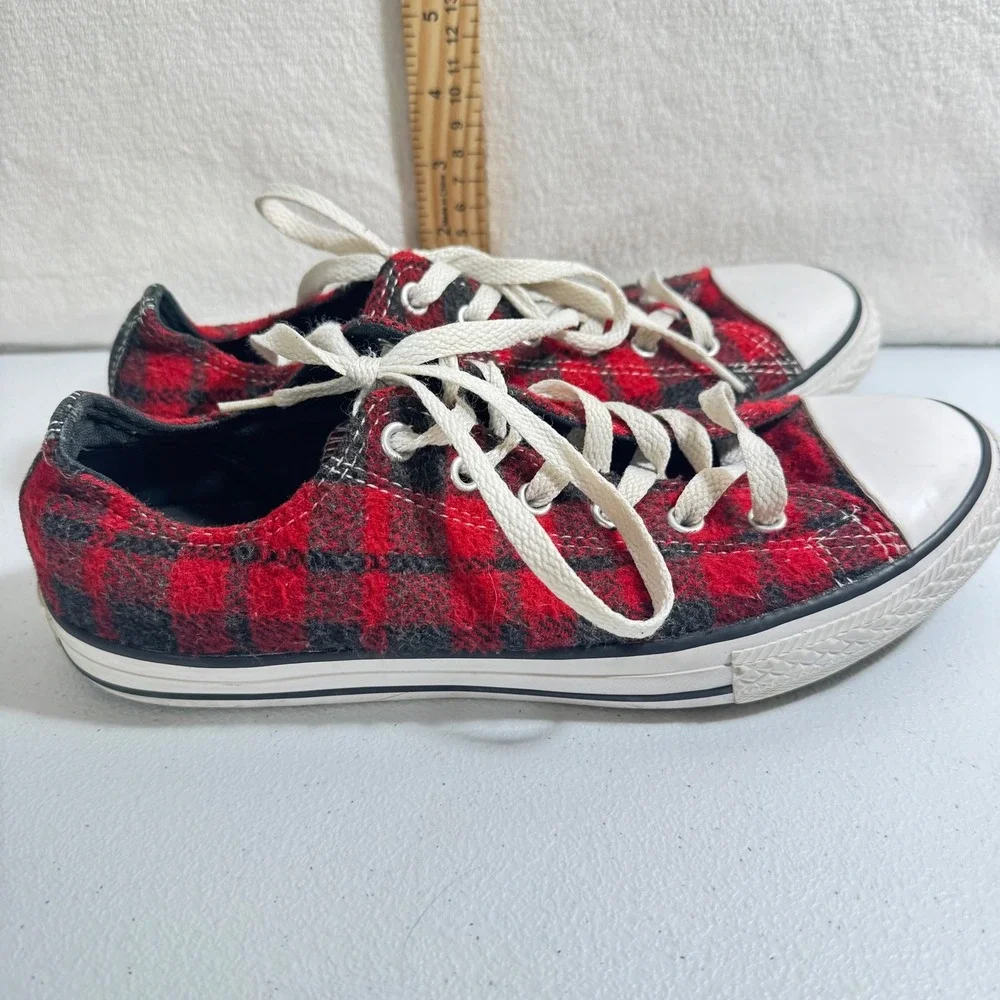 Converse All Star Low Top Plaid Flannel Sneakers Youth Size 5 Red Black‎ 649983F